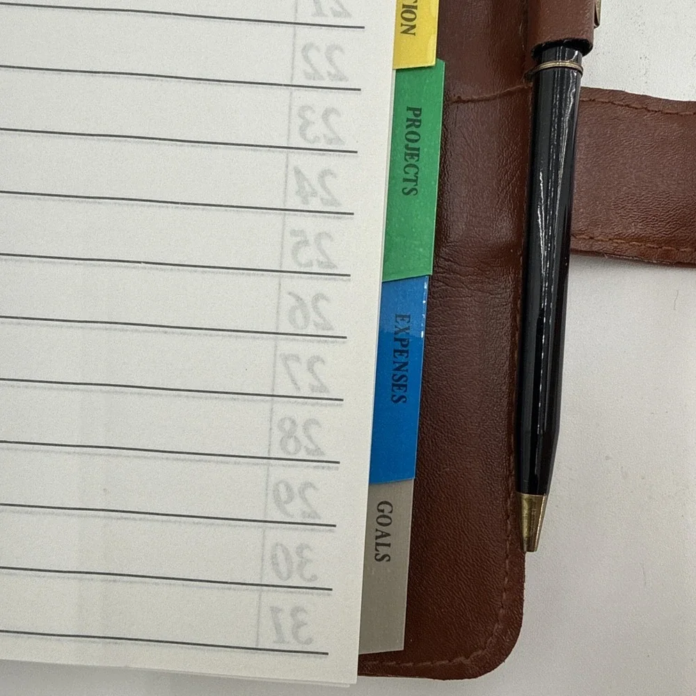 Vtg Diary Planner Binder Notebook, Reusable Leather Journal Weekly Monthly NOS